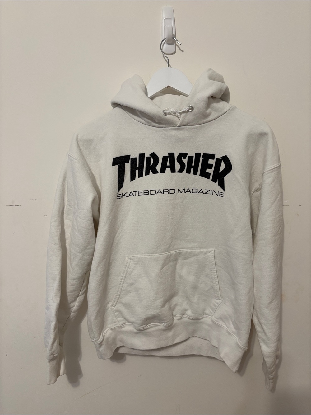 Thrasher Cream Crewneck Hoodie with Black Logo - Men